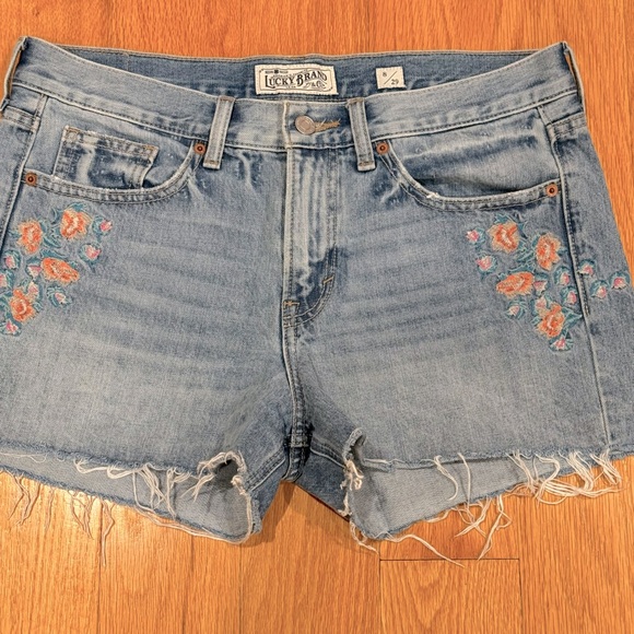 Lucky Brand Pants - Lucky Brand Women's Light Blue Jean Shorts with Floral Design: size 8/29